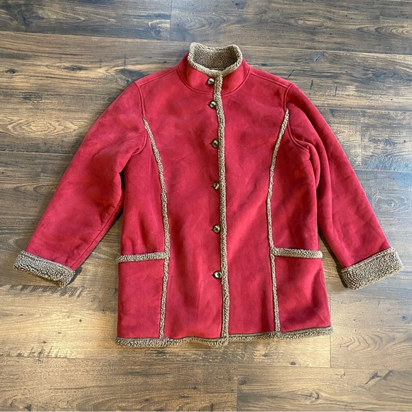 L.L. Bean Jackets & Blazers - LL Bean Vintage Sherpa Lined Barn Chore Coat Faux Suede Red size women’s XL
